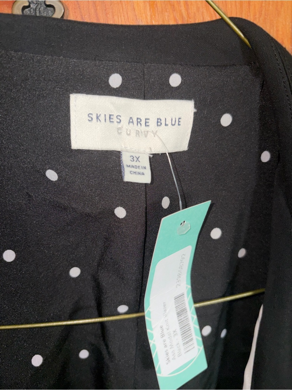 Skies Are Blue Black Open-Front Blazer with Polka Dot Lining - Picture 2 of 2